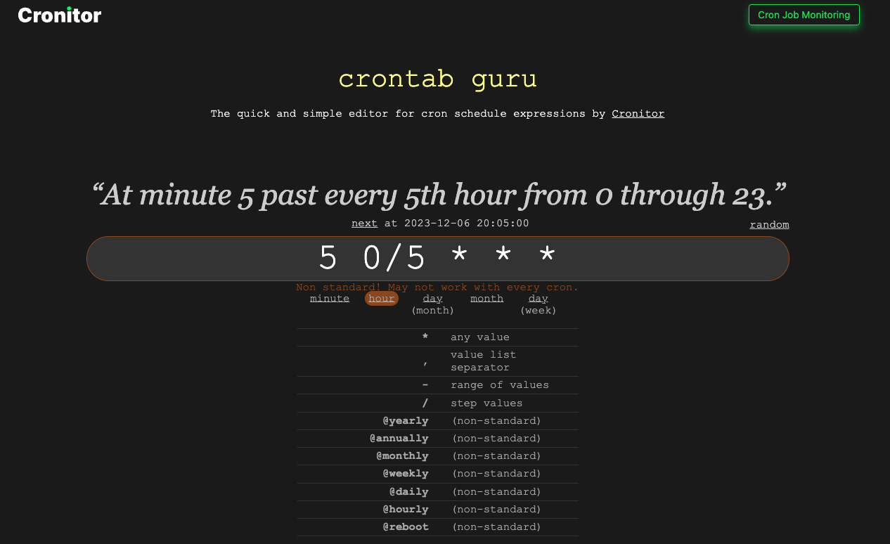 crontab guru website
